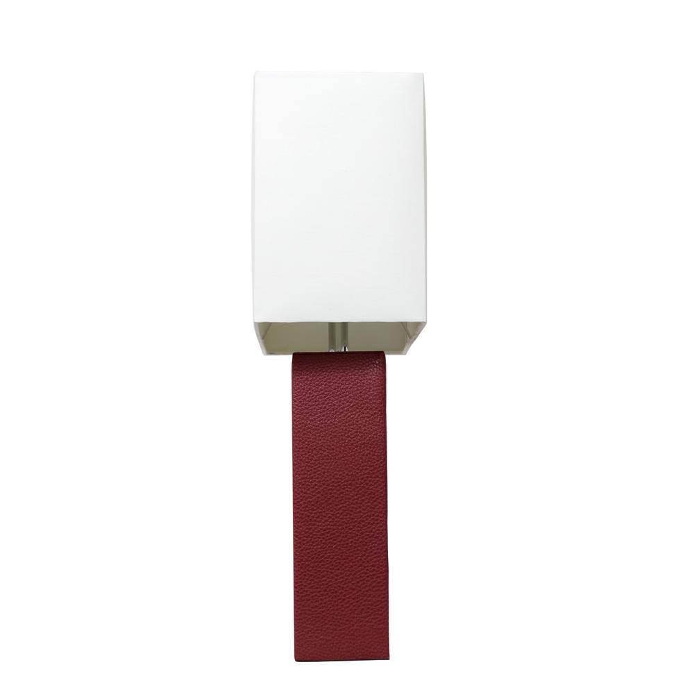 21" Red Leather Modern Table Lamp with White Shade