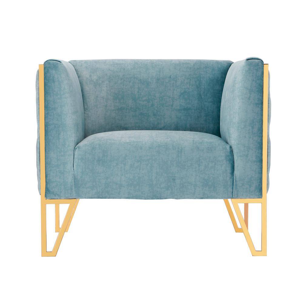 Ocean Blue Velvet Sofa and Armchair Set with Gold Legs