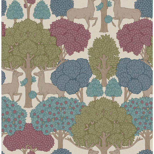 Advantage Multi-Colored Forest of Arden Merlot Deer Wallpaper Sample