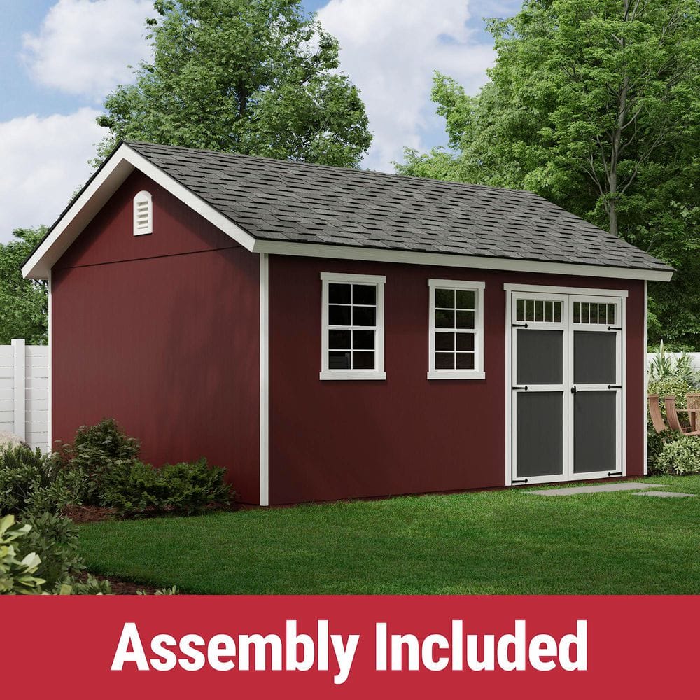 Pro Assembled Scarsdale 12 ft. x 16 ft. Wood Garden Shed Storage with Floor, 2 Windows - Driftwood Shingle (192 sq. ft.) price history on PriceWatchPro