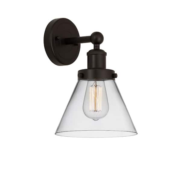 Cone 1-Light Oil Rubbed Bronze, Clear Wall Sconce with Clear Glass Shade