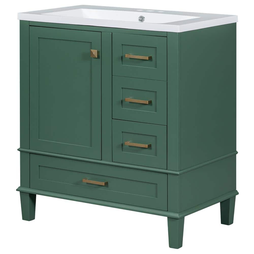 30 in. W x 18 in. D x 34 in. H Freestanding Bath Vanity in Green with White