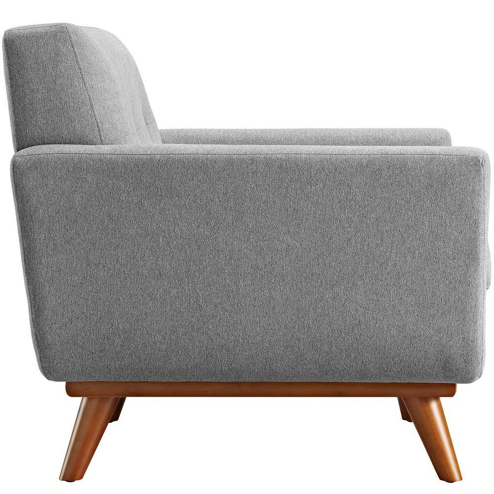 Expectation Gray Plush Upholstered Accent Chair with Cherry Wood Legs