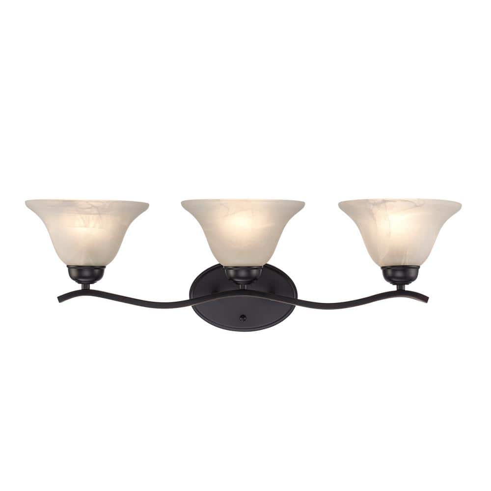 Hollyslope 26" Bronze Three-Light Vanity Bar with Marbleized Glass