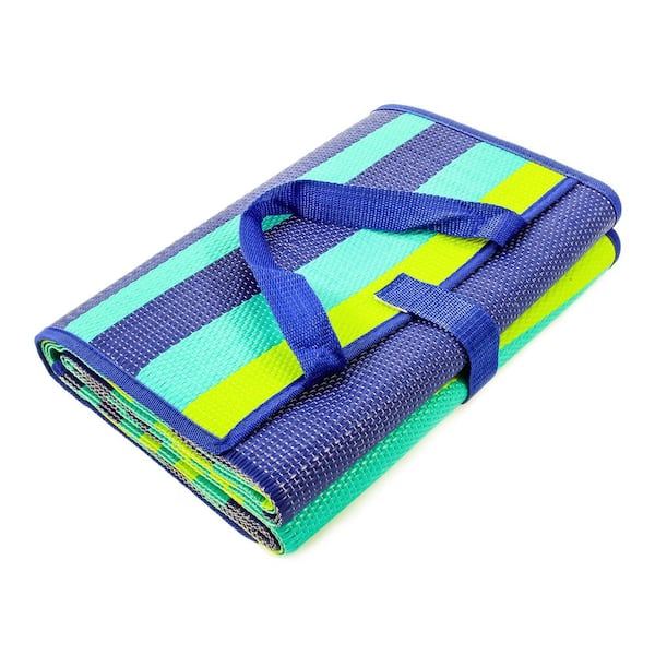 Camco Handy Mat 60" X 78" Outdoor Mat With Strap (Green/Turquoise)