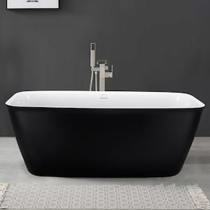 59 in. x 28.74 in. Acrylic Flatbottom Soaking Freestanding Bathtub with Center Drain and Overflow in Matte Black