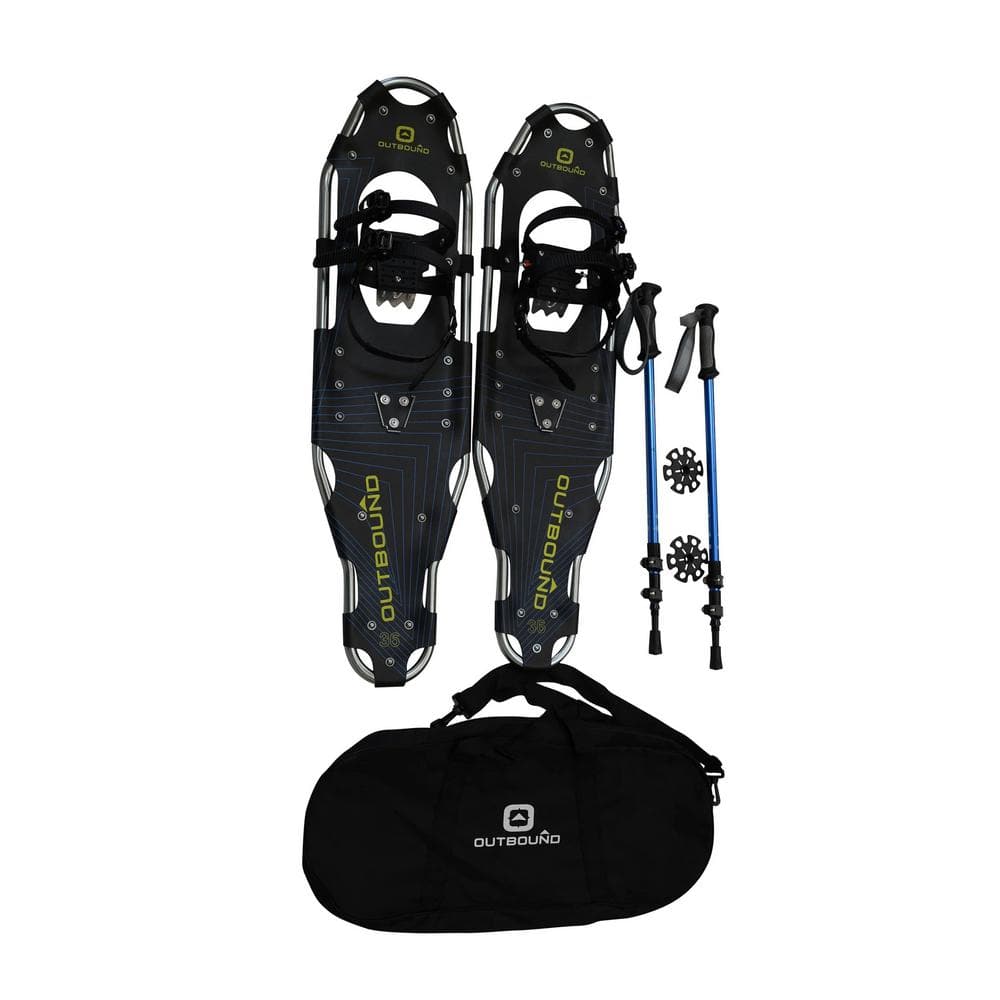 OUTBOUND 36 in. Lightweight Aluminum Snowshoes Kit in Black with Poles