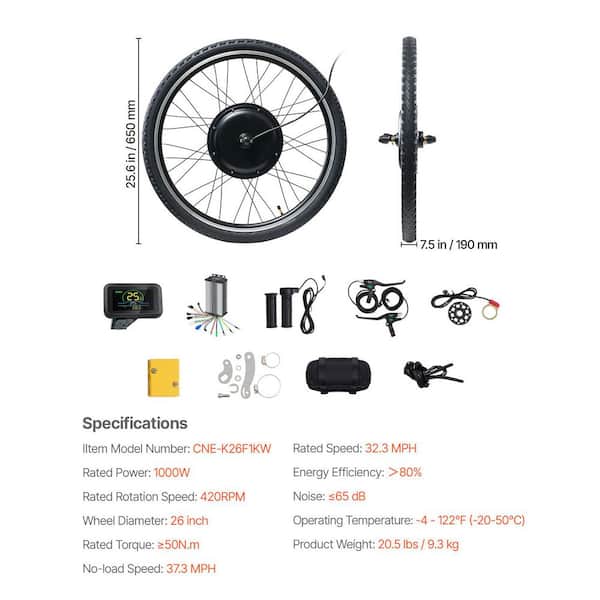 SKYSHALO Electric Bike Conversion Kit, 48V 1000W 420rpm 26in. Front Wheel E-Bike Hub Motor Kit with PAS System for Road Bike