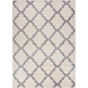 Comfy Trellis Lattice White 5 ft. x 7 ft. Classic Braided Vintage Contemporary Polypropylene Rectangular Area Rug