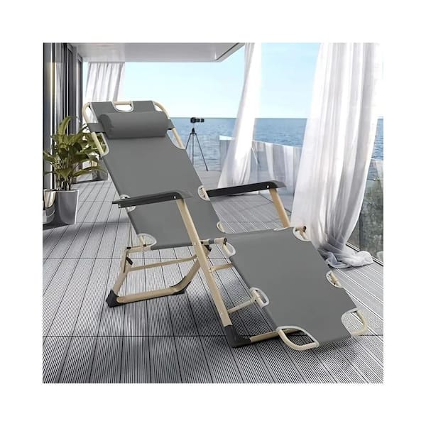 Gray Metal and Textilene Adjustable Outdoor Lounge Chair