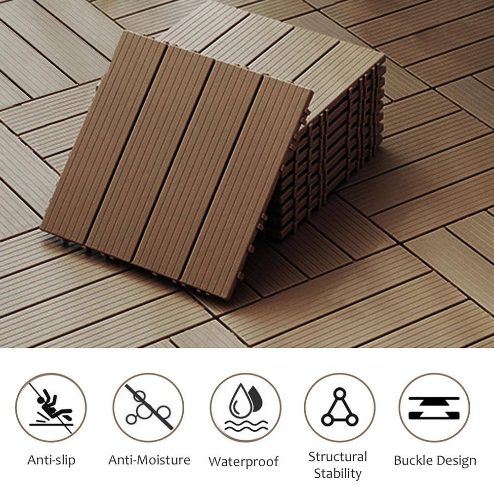 12" x 12" Light Coffee Interlocking Plastic Composite Deck Tiles