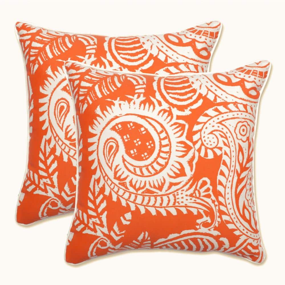 16.5'' Orange and White Paisley Square Throw Pillow Set