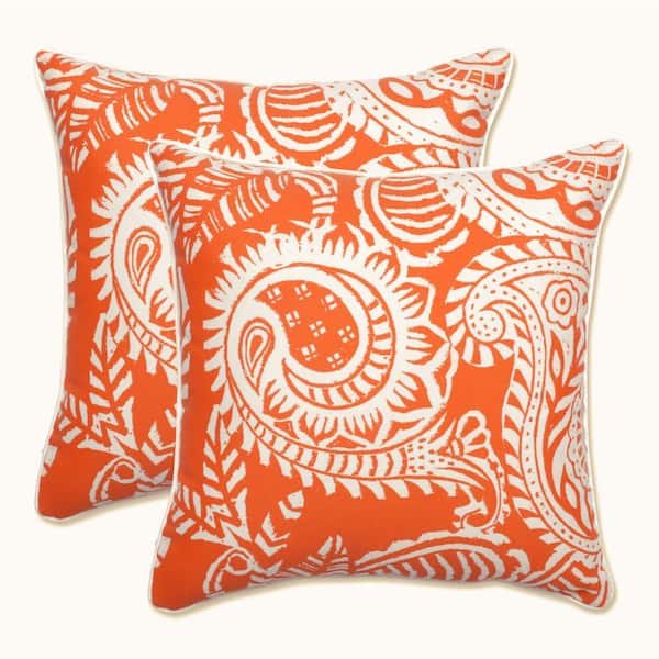 Pillow Perfect Paisley Orange/Ivory Addie Square Outdoor Throw Pillow 2-Pack