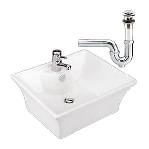 19-1/4 in. Rectangular Countertop Vessel Bathroom Sink in White with Single Faucet Hole, Overflow, Drain and P-Trap