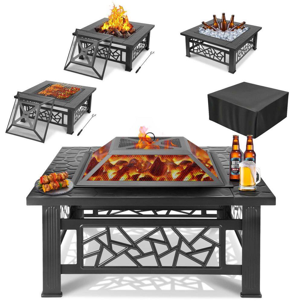 3-in-1 32 in. Wood Burning Outdoor Fire Pit/Ice Pit/BBQ Fire Pit w/Mesh Lid
