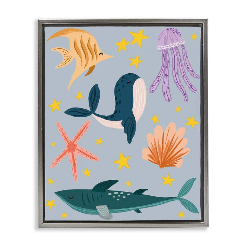 Whimsical Marine Creatures by Isabela Schielke Gray Floater Frame Animal Graphic Art Print 21 in. x 17 in. price history on PriceWatchPro