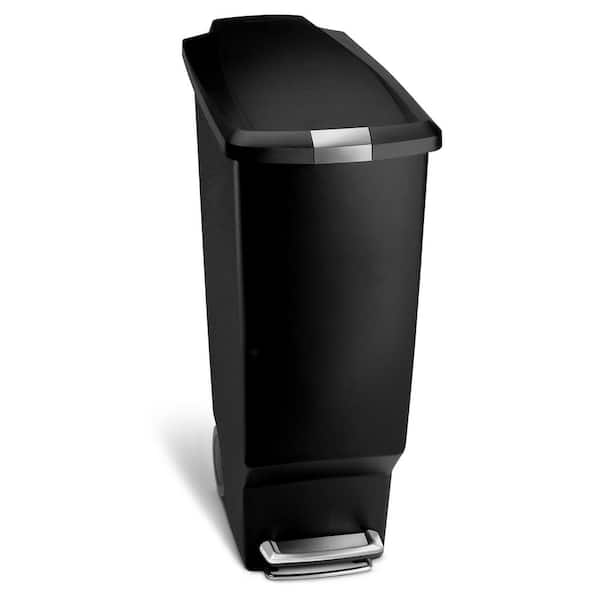 40L Slim Step Kitchen Trash Can, Black Plastic with Soft-Close Locking Lid