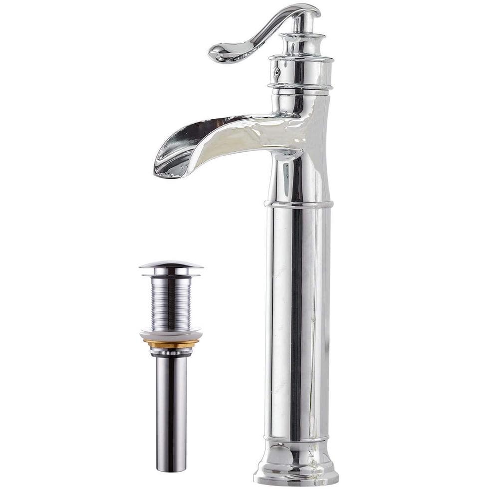 Waterfall Single Hole Single Handle Bathroom Vessel Sink Faucet With Pop-up
