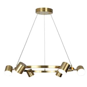 Adjustable 6-Light Integrated LED Brass Gold Modern Chandelier, Farmhouse Pendant Light for Kitchen Island, Living Room