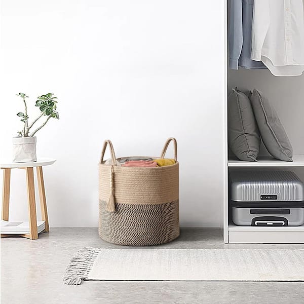 Black 16 in. x 13.8 in. Jute Decorative Basket