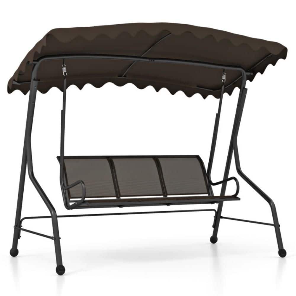 3-Person Outdoor Metal Canopy Patio Swing with Adjustable Shading in Brown price history on PriceWatchPro
