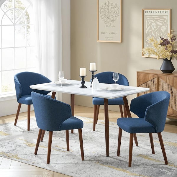 JAYDEN CREATION Nuria Navy Upholstered Dining Chair with Wing Back and Solid Wood Tapered Legs Set of 4