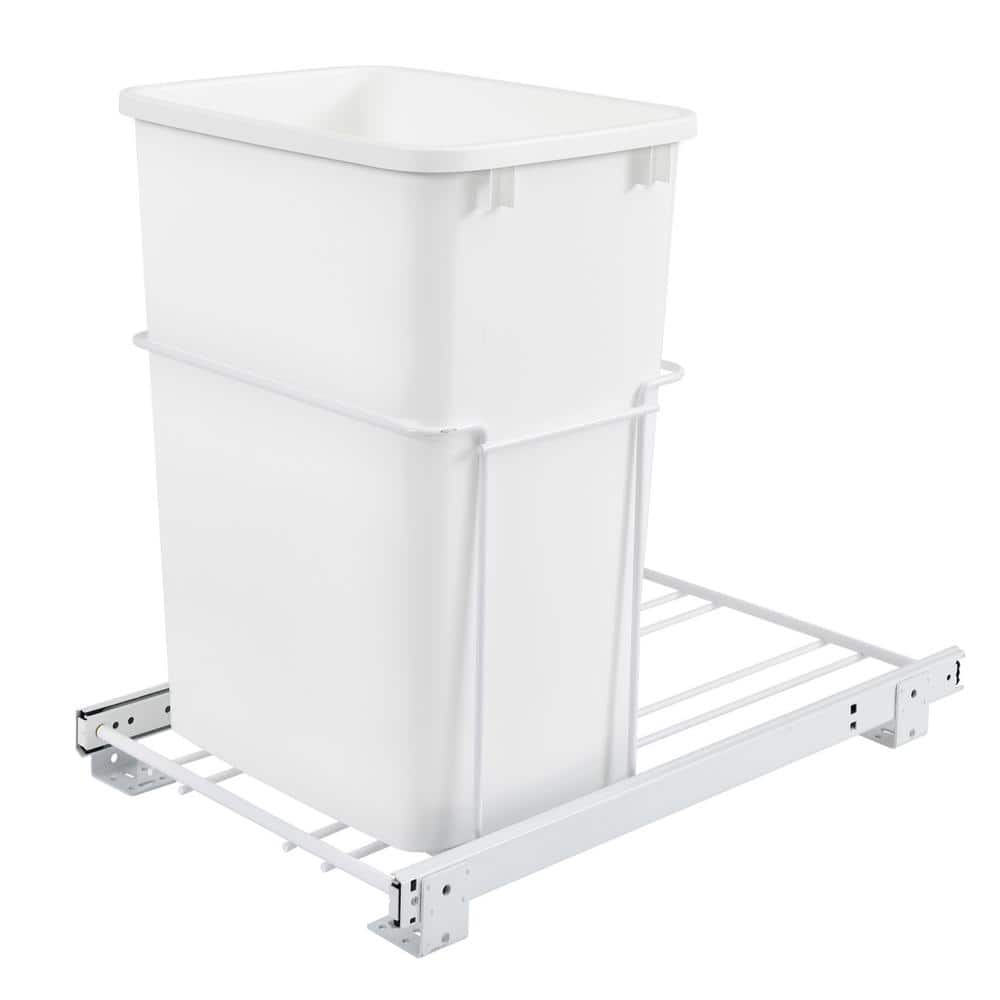 RevAShelf White Single Pull Out 35 qt. Trash Can for Kitchen