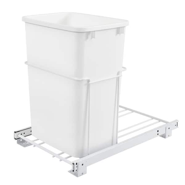 Rev-A-Shelf White Single Pull Out 35 qt. Trash Can for Kitchen Cabinets