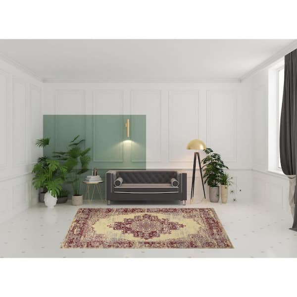 7' X 10' Cream Damask Power Loom Area Rug