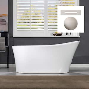 Lilyana 67 in. Acrylic FlatBottom Single Slipper Bathtub with Brushed Nickel and Drain Included in White