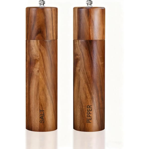 Acacia Wooden Salt and Pepper Grinder Set, Refillable Salt and Pepper Mills, Adjustable Coarseness