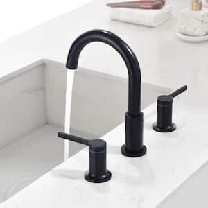 ABAD Desk mounted 3 Holes 2 Handles Widespread 8 In Waterfall High-Arc Bathroom Faucet with Valve in Matte Black