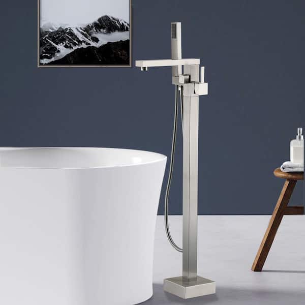 Satico 1-Handle 90 Degrees Freestanding Bathtub Faucet with Hand Shower Head in Brushed Nickel