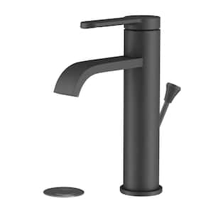 8 in. Single Handle Single Hole Bathroom Faucet with Pop-Up Drain Kit Included in Matte Black