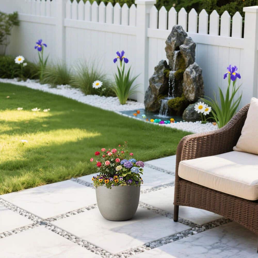 14in. W x 12in. H Tall Round Stone Gray Concrete Planter Large Indoor and Outdoor Plant Pot with Drainage Hole price history on PriceWatchPro