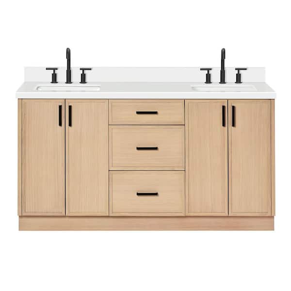 Kelly 66 in. W x 22 in. D x 36 in. H Double Bath Vanity in Oak with Pure White Quartz Top