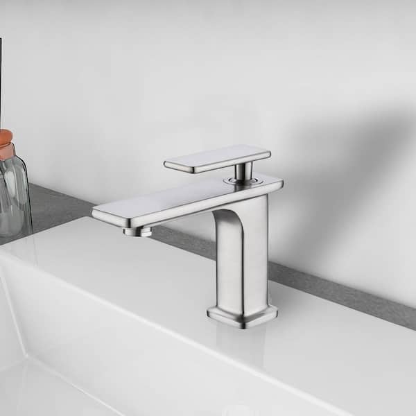 Single-Handle Single-Hole Bathroom Faucet in Brushed Nickel
