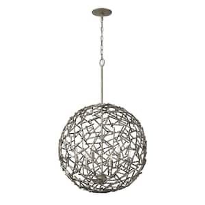Hendren 28 in. H x 28 in. W 6-Light Champagne Luxe Modern Farmhouse Orb Pendant with Metal Shade