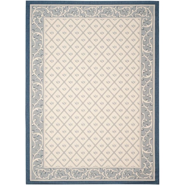 SAFAVIEH Courtyard Beige/Navy 9 ft. x 12 ft. Border Indoor/Outdoor Patio  Area Rug