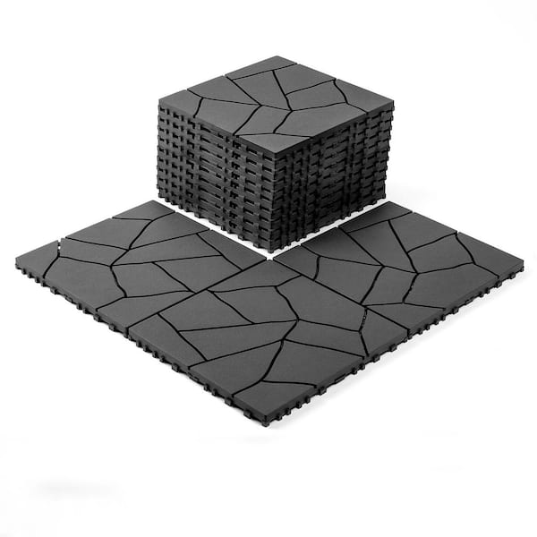 12 in. x 12 in. Plastic Stone Style Patio Deck Tiles Slate Module