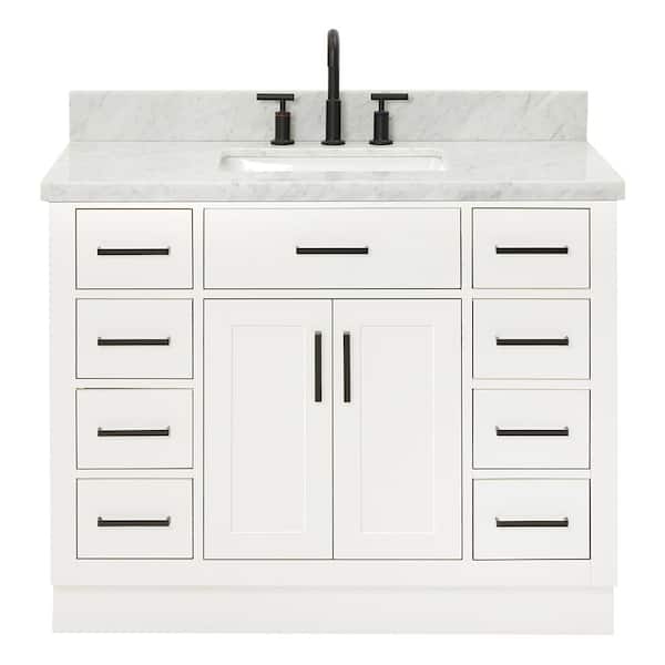 Hepburn 42 in. W x 22 in. D x 36 in. H Bath Vanity in White with Carrara Marble Vanity Top in White with White Basin