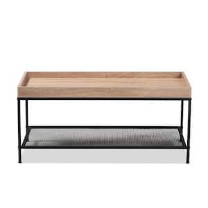 Overton 39.4 in. Oak Brown and Black Rectangle Wood Coffee Table