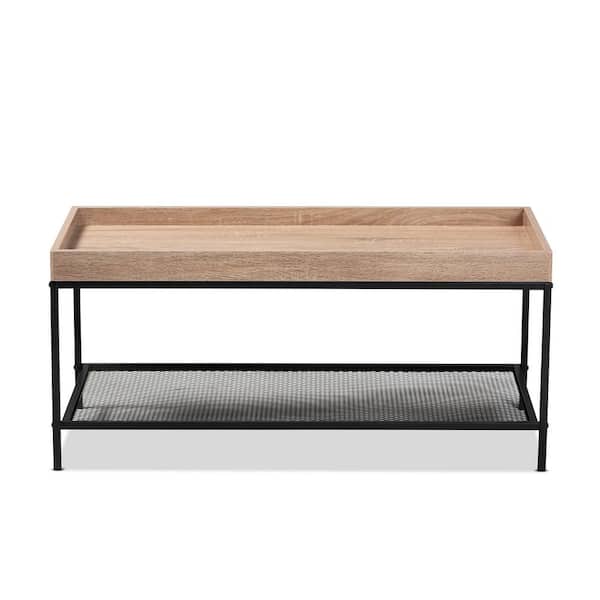 Baxton Studio Overton 39.4 in. Oak Brown and Black Rectangle Wood Coffee Table