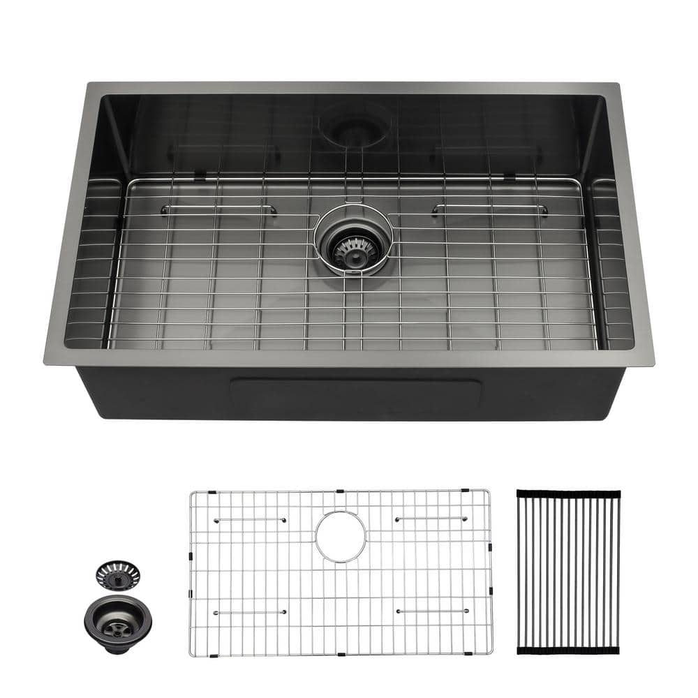 Logmey Gunmetal Black 16-Gauge Stainless Steel 32 in. Single Bowl  Undermount Kitchen Sink H-LM-LUB3219R1 - The Home Depot