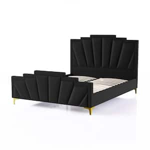 Cedarbrook Art Deco Black Upholstered Steel Frame Queen Platform Bed