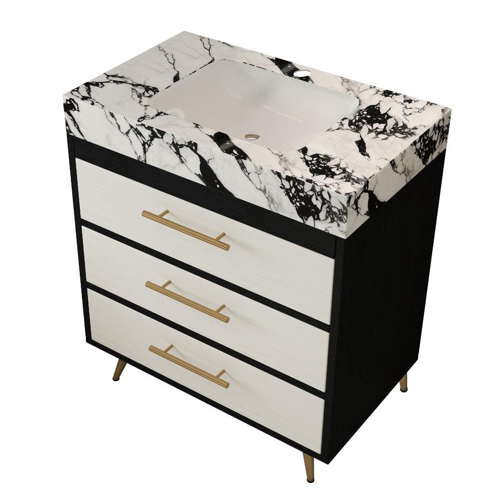 29.9 in. W Single Sink Freestanding Bath Vanity in Black with Black White Sintered Stone Top Unassembled price history on PriceWatchPro