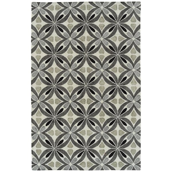 Kaleen Peranakan Tile Collection Grey 8 ft. x 11 ft. Geometric Indoor/Outdoor Area Rug