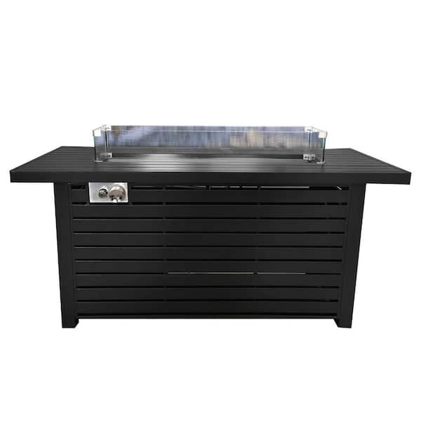Tunearary 54 in. W Black Square Steel Base LP Gas Fire Pit Table with Electronic Adjustable Igition, Lava Rocks, Glass Flame Guard