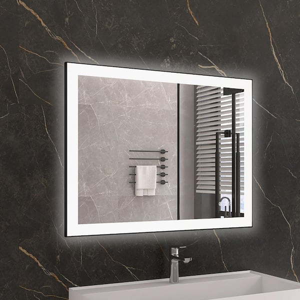 KariMo 40 in. W x 30 in. H Rectangular Black Framed Wall Bathroom Vanity Mirror with Backlit Front Light, Dimmable