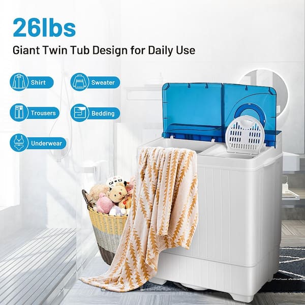 COSTWAY Portable Washing Machine, 2-in-1 Twin Tub 26lbs Capacity  Washer(18lbs) and Spinner(8lbs) with Control Knobs, Timer Function, Drain  Pump